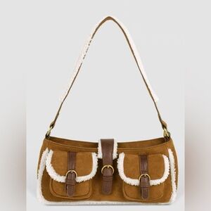 Vintage Suede Shoulder Bag with Plush Trim 10070013254